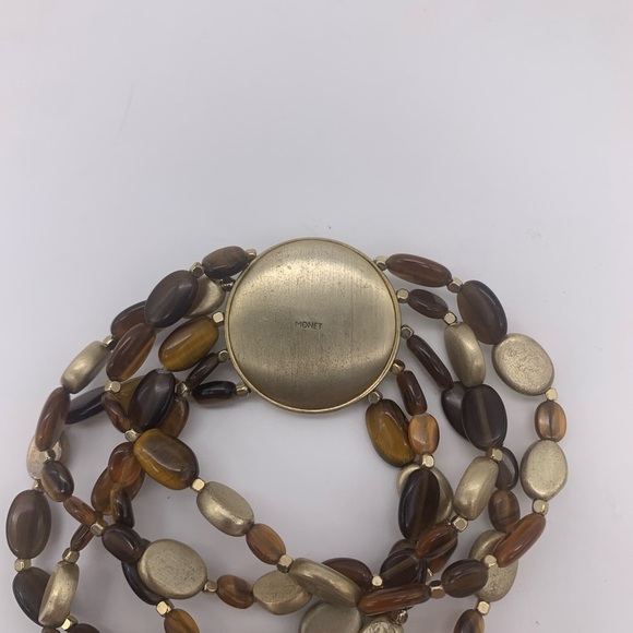 Vtg. MONET Tiger Eye & Gold Nugget Gemstone Stretch Bracelet With (Signed) Charm - Picture 7 of 8